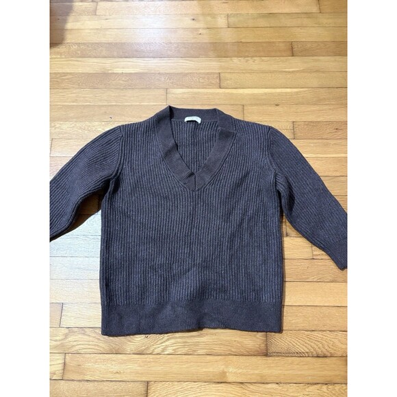 Babaton Aritizia Size S Pullover V-Neck Sweater 100% Merino Wool Brown - Picture 1 of 5